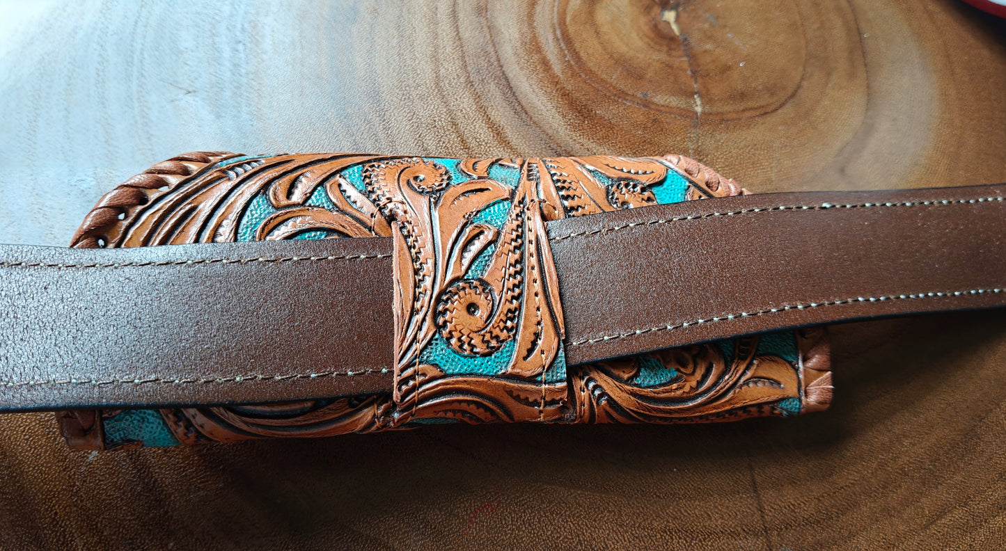 Auric Turquoise spec case - Handcarved leather