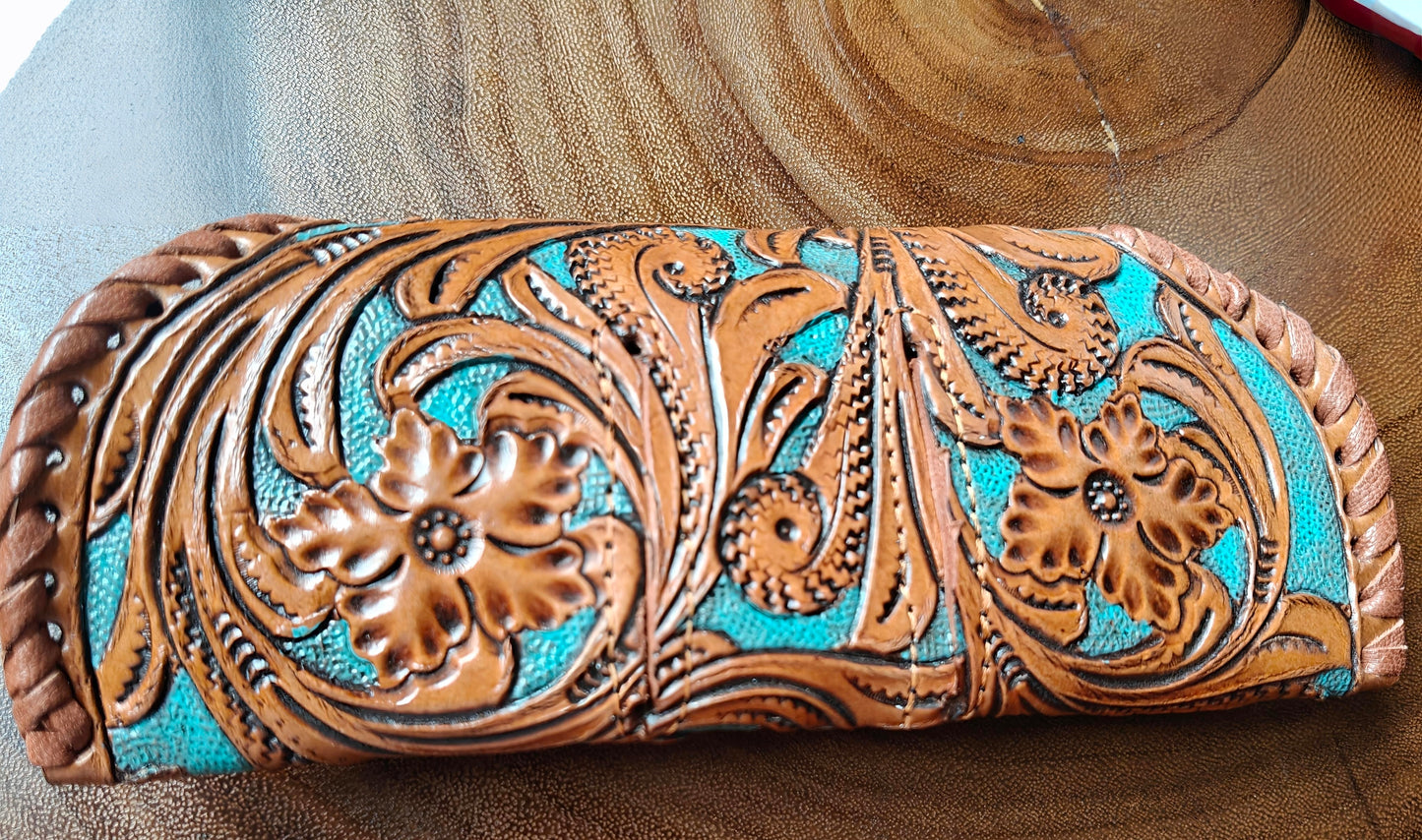Auric Turquoise spec case - Handcarved leather