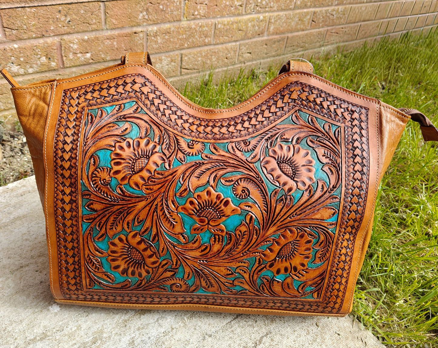 Auric Turquoise soft Tote - Handcarved