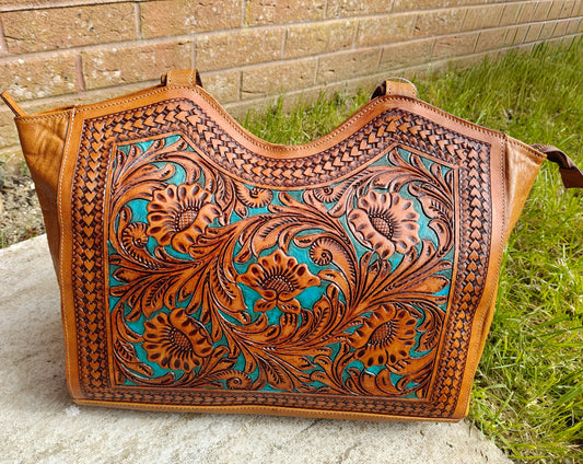 Auric Turquoise soft Tote - Handcarved