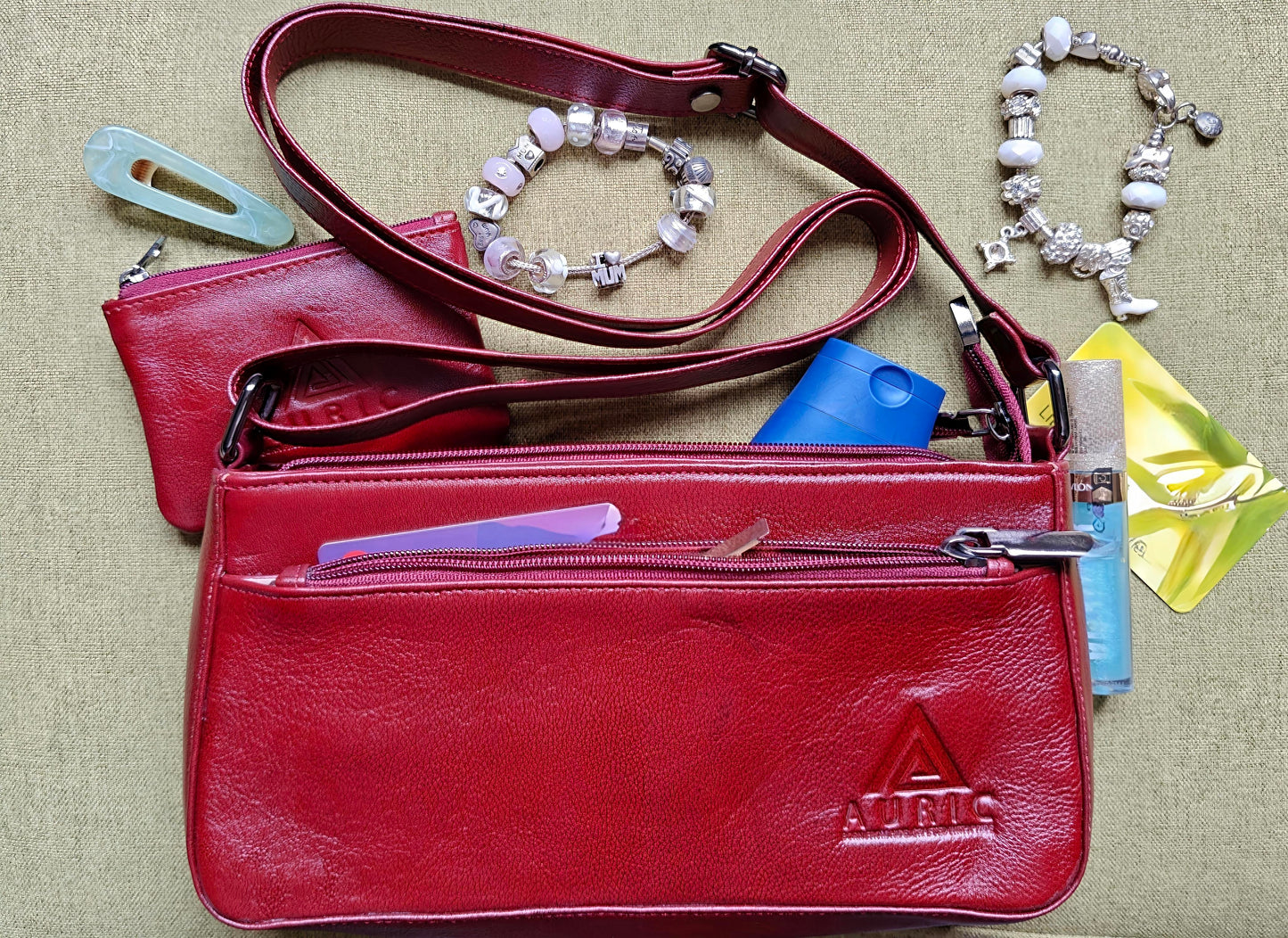 Auric Ems shoulderbag Red - NDM Leather
