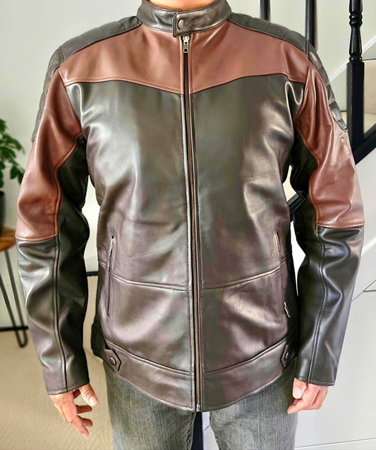 The Ebony Horizon Leather jacket with Chestnut Accent - Premium leather
