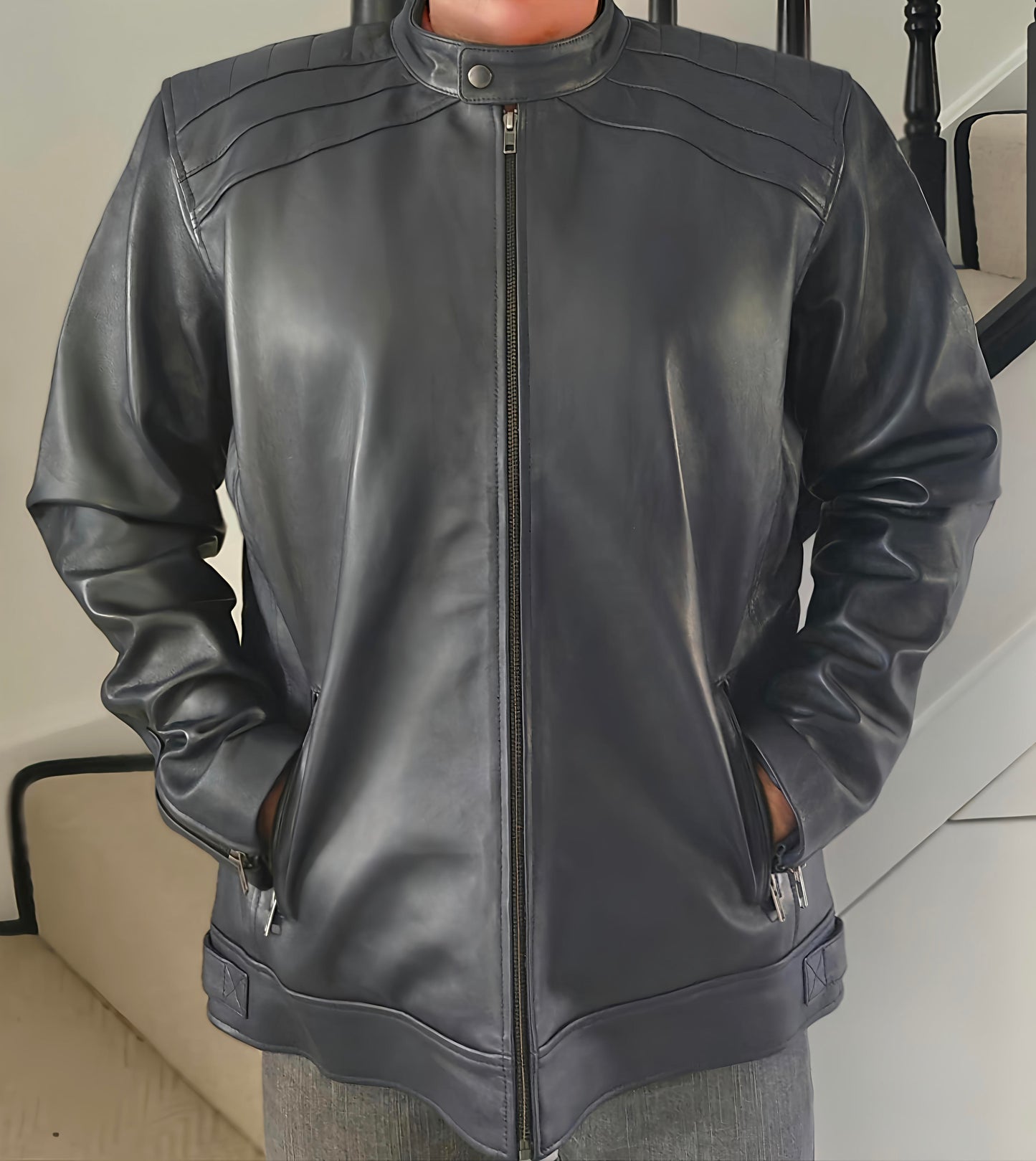 The Auric Midnight Azure Premium Super soft Leather Jacket | Artisanal Outerwear